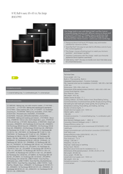 N 90, Built-in oven, 60 x 60 cm, Flex Design B69CY7MY0