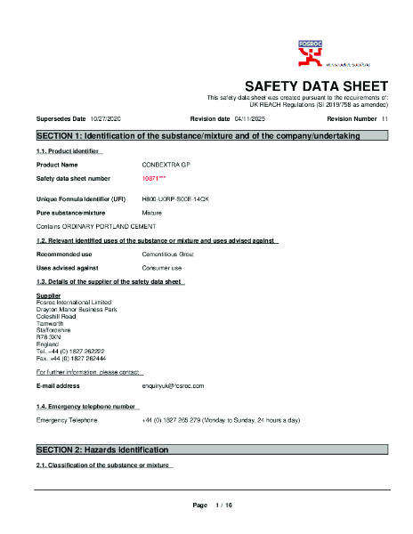 Fosroc® Conbextra GP Safety Data Sheet
