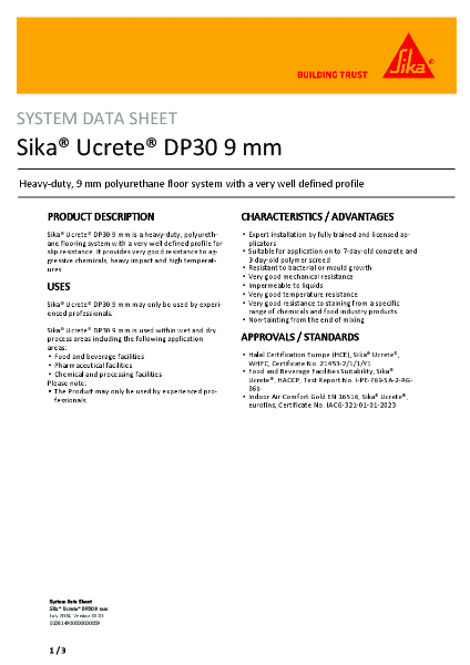 Sika® Ucrete® DP30 9 mm System Data Sheet