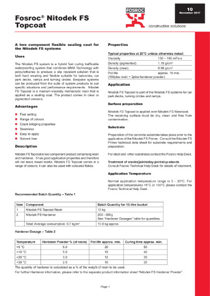 Nitodek FS Topcoat Technical Datasheet