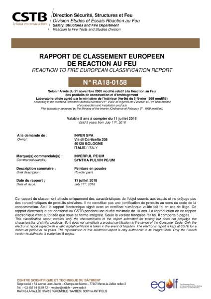 R EACTION TO FIRE - CLASSIFICATION REPORT EUI-22-000041