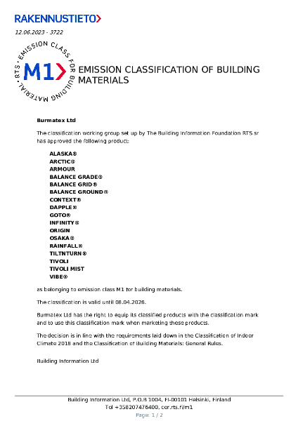 M1 Emission Classification of Building Materials 