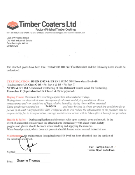 Fire rating (example)