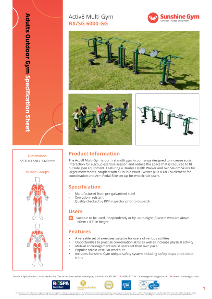 Adults Activ8 Multi Gym (Outdoor Gym) Specification Sheet