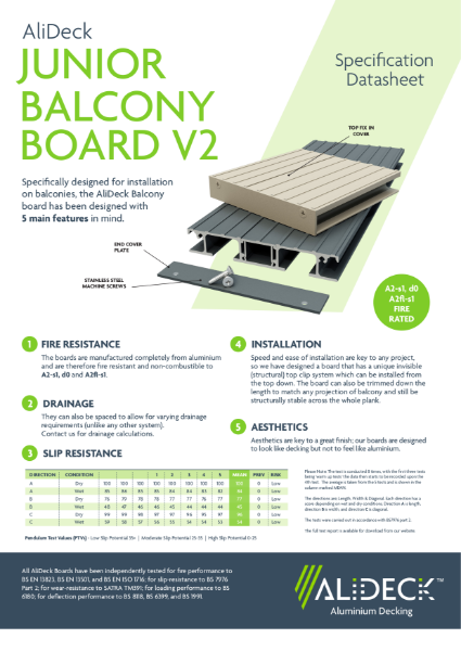 AliDeck Junior Balcony Board Data Sheet V2