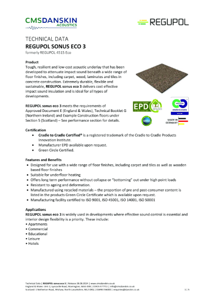 Regupol sonos eco 3 Technical Data Sheet