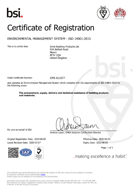 BSI Certificate of Registration ISO 14001:2015