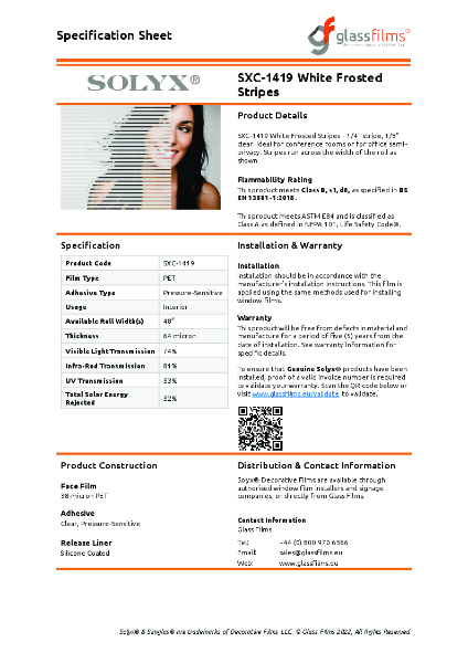 SXC-1419 White Frosted Stripes Specification Sheet