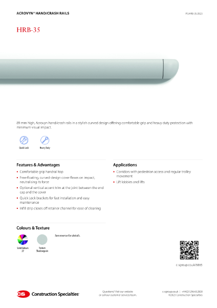 CS Acrovyn HRB-35 Hand/Crash Rail_Product Sheet (09.23)