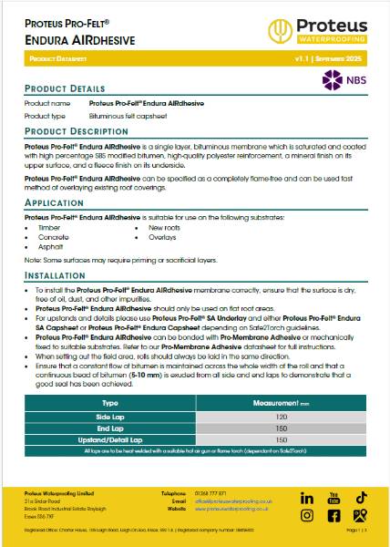 Product Data Sheet - Proteus Pro-Felt® Endura AIRdhesive