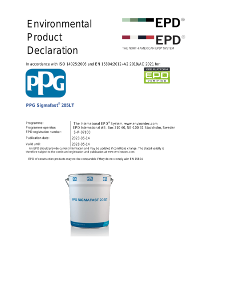 Environmental Product Declaration S-P-07100 PPG Sigmafast 205LT