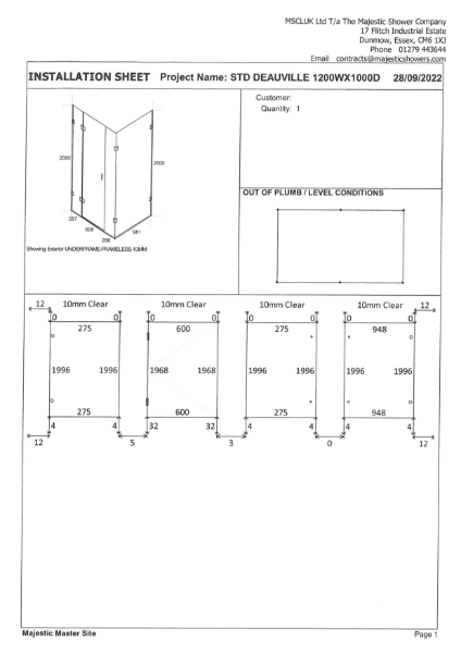 Installation Sheet - Deauville 1200mm x 1000mm