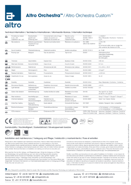 Altro Orchestra Custom Technical Data Sheet