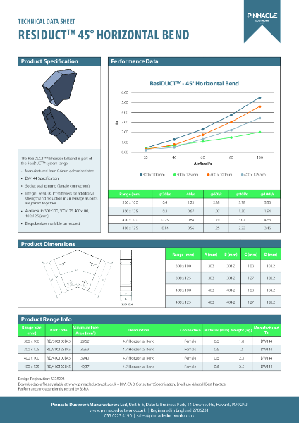 ResiDUCT Datasheet - 45 Horizontal Bend