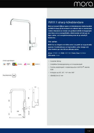 INXX II Sharp Köksblandare Produktblad