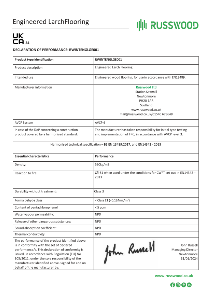 Declaration of Performance European Mountain Larch