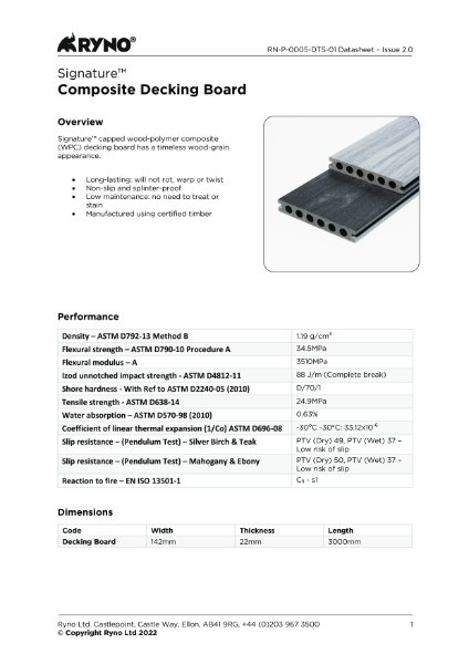 Signature Composite Decking Board - Datasheet