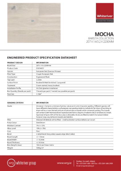 207 x 14 x 2200mm Barista Mocha Plank Spec Sheet