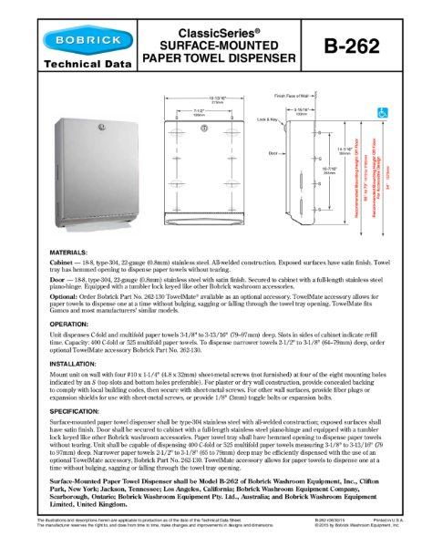 ClassicSeries® Surface-Mounted Paper Towel Dispenser - B-262