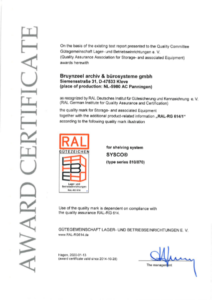 RAL certificate Sysco®