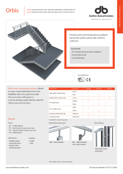 Orbis OS200/OS201 Balustrade System with Vertical Bar Infill Data Sheet