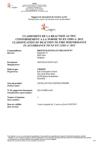 Approval PE Coatings _NF EN 13501-1