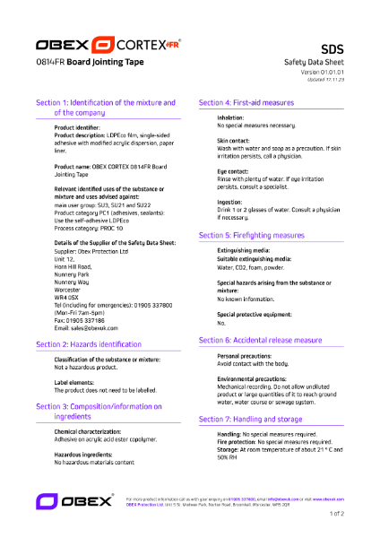 OBEX CORTEX 0814FR Board Jointing Tape - SDS