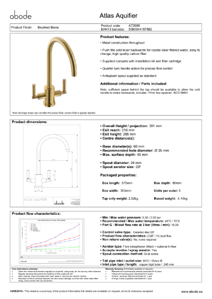 Atlas Aquifier (Brushed Brass) Consumer Specification
