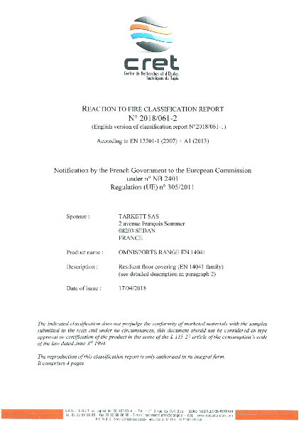 Omnisports Fire Certificate