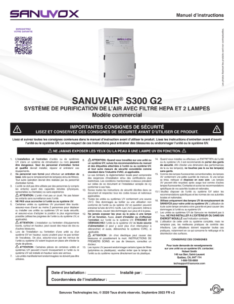 Manuel d'instructions du Sanuvair S300 G2 (FR)