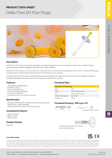 Delta Flexi Dri Plus Plugs Product Data Sheet