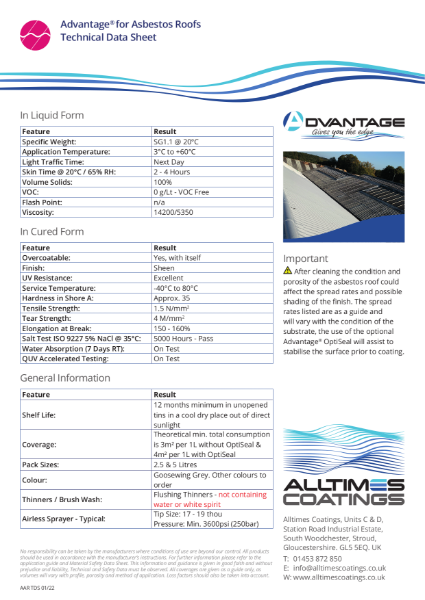 Advantage for ASBESTOS ROOFS - Technical Guide
