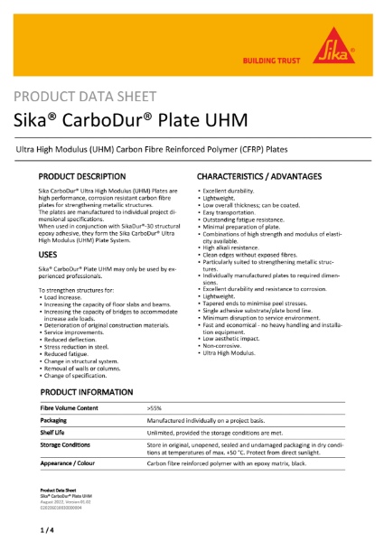 Product Data Sheet - Sika® CarboDur® Plate UHM