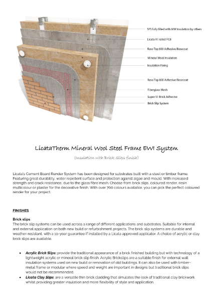 Licata Therm Mineral Wool Steel Frame Brick-Slips EWI System