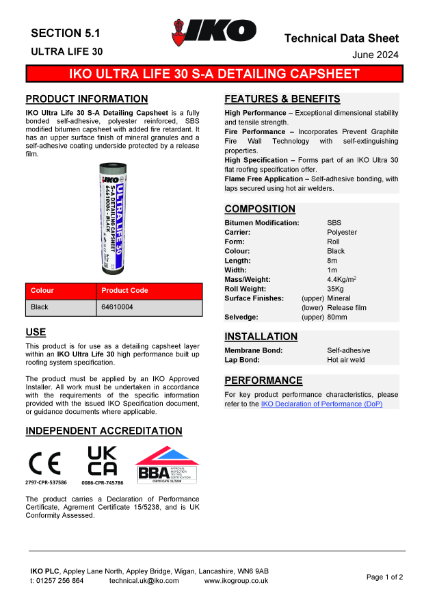 Technical Data Sheet (TDS) - IKO ULTRA Life 30 Self-Adhesive Detailing Capsheet