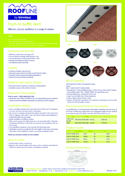 Push-In Soffit Vent Datasheet