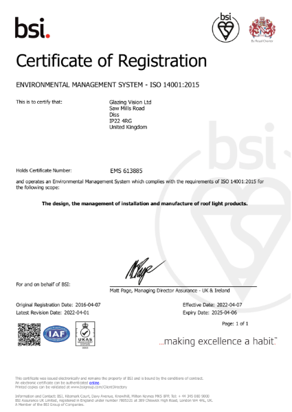 BSI ISO 14001:2015 Certificate of Registration 