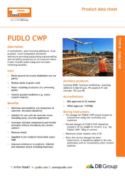 PUDLO Waterproof Concrete Data Sheet