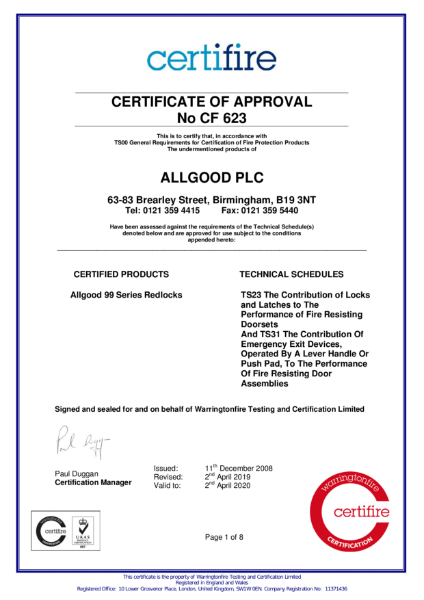 Certificate of approval CF 623