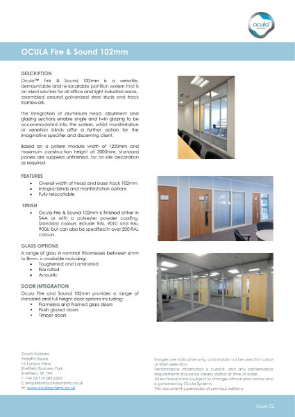 Ocula Fire & Sound 102mm Product Data Sheet