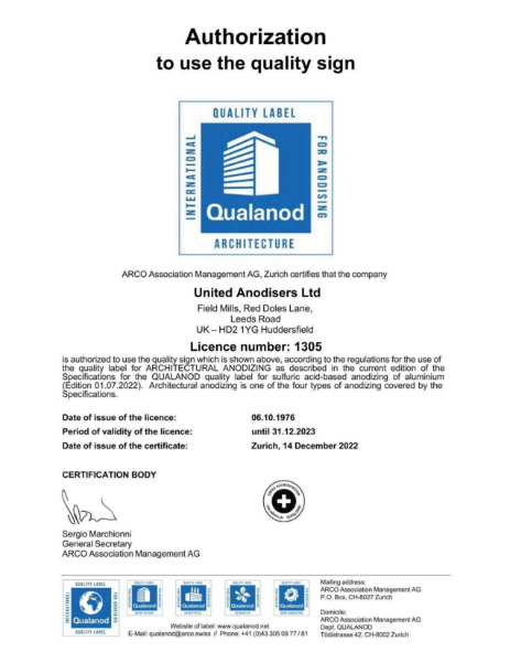 Quality Label for Sulphuric Acid-Based Anodizing of Aluminium