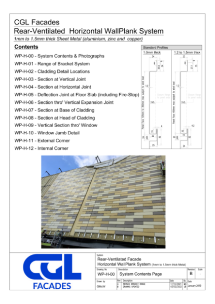 Horizontal Wallplank System Indicative Details 1.0 to 1.5mm