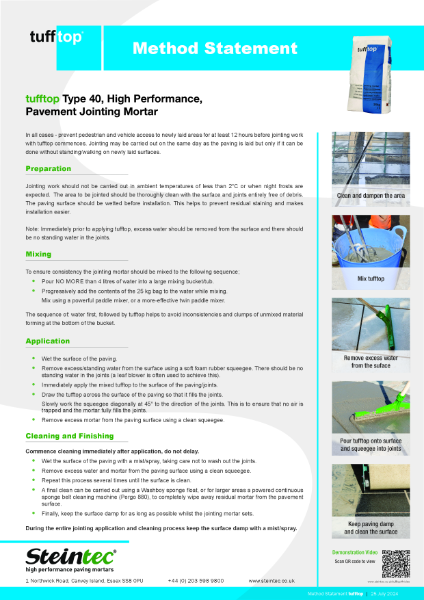 Method Statement - tufftop Type 40 jointing mortar