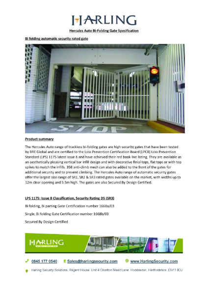 Hercules Auto Bi-Folding Gate Specification