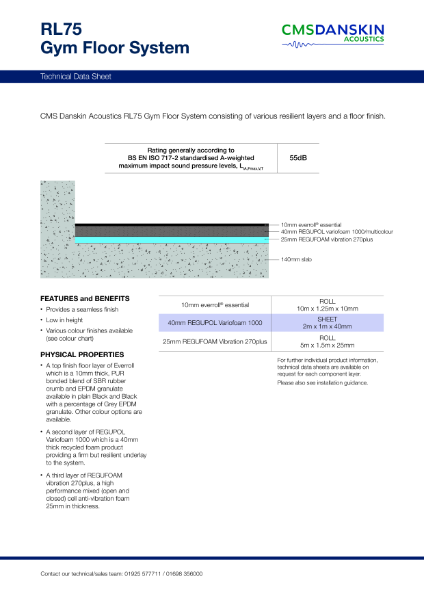 CMS Danskin Acoustics Gym Floor System RL75 – Product Data Sheet