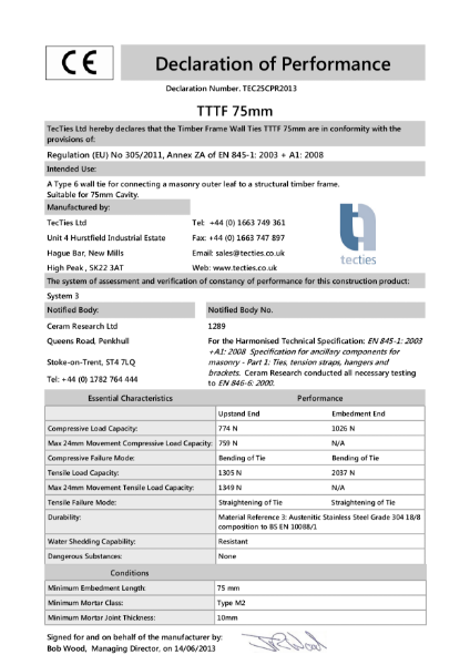 TTTF075 Declaration of Performance