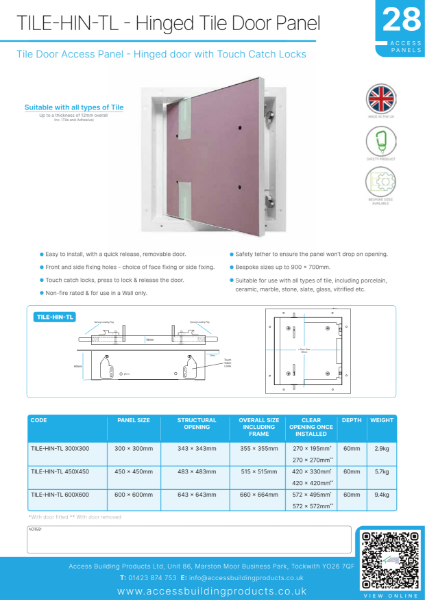 TILE-HIN-TL - Hinged Tile Door Panel