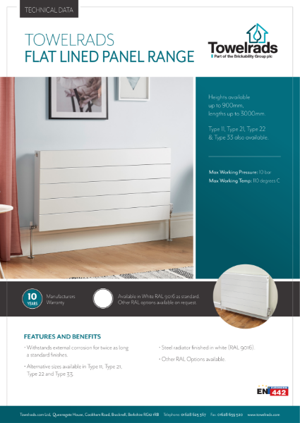 Towelrads Compact Flat Lined Radiator Data Sheet