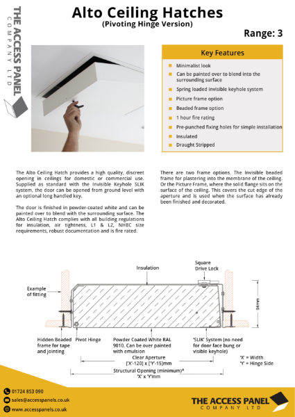 Alto Ceiling Hatch - Pivoting Hinge Version