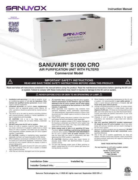 Instruction Manual for Sanuvair S1000 CRO (EN)